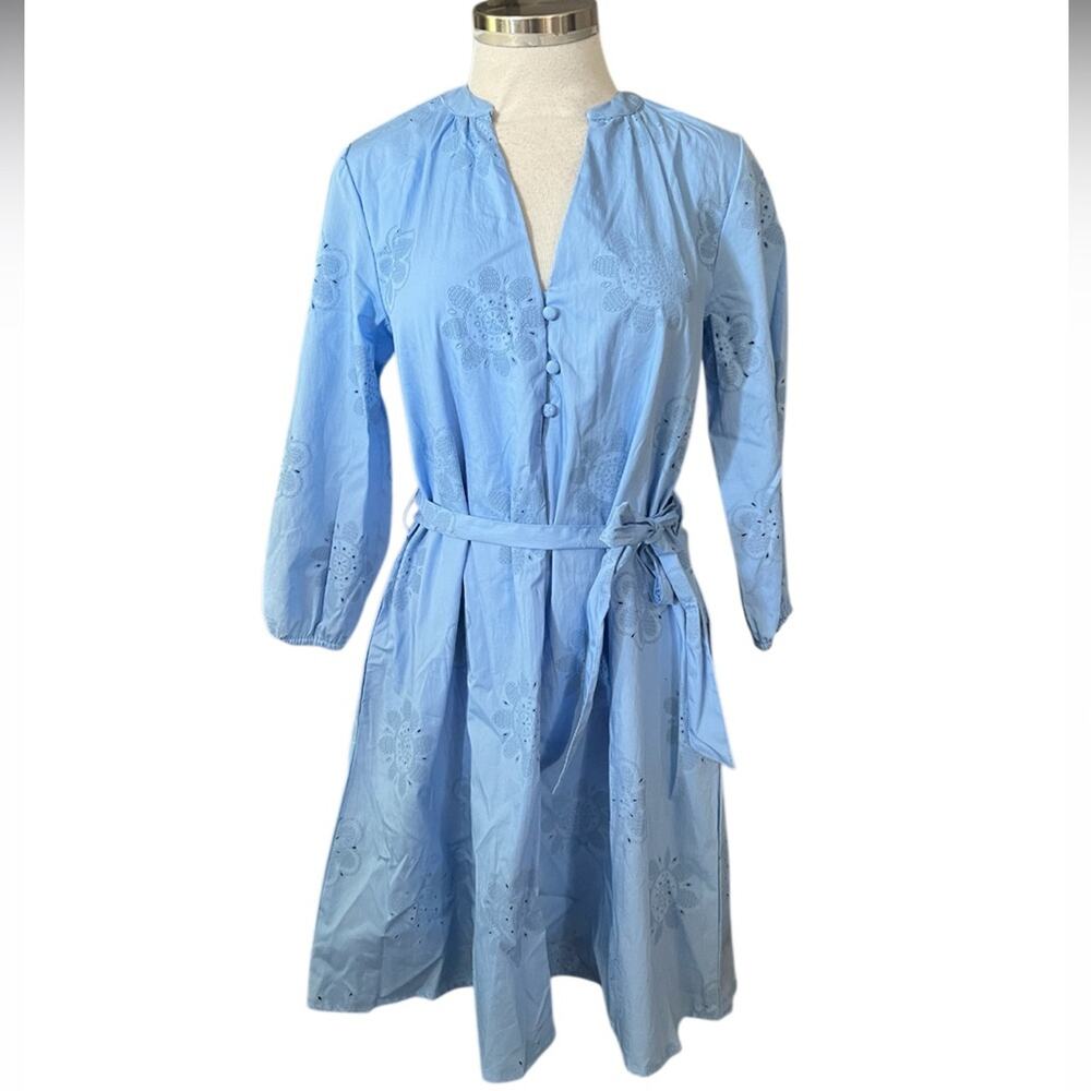 Cynthia Rowley Rubber Embroidery Blue Summer 3/4 Sleeve Mini Dress Size S NWOT - Picture 2 of 12